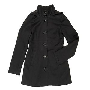 EUC Le Chateau Hooded Trench Coat in Black Size XXS